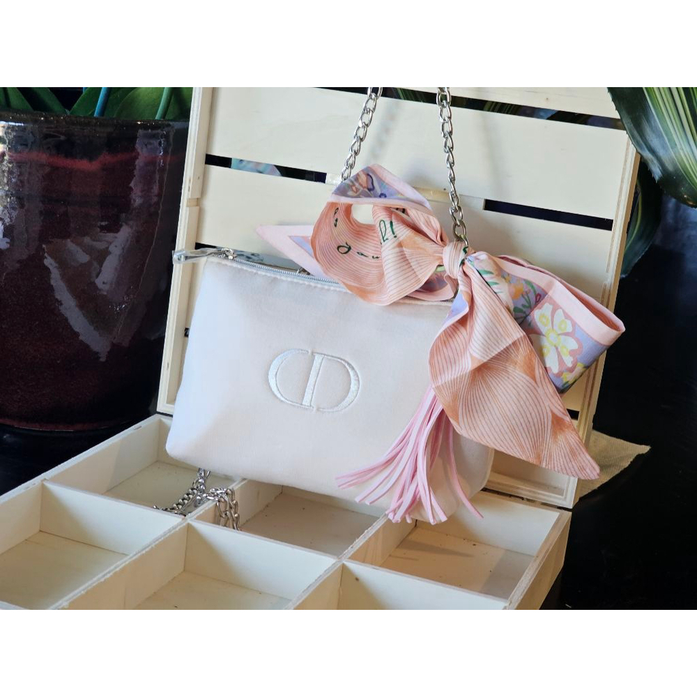 Dior White Crossbody Bag with Pink Scarf Accent - Picture 2 of 15